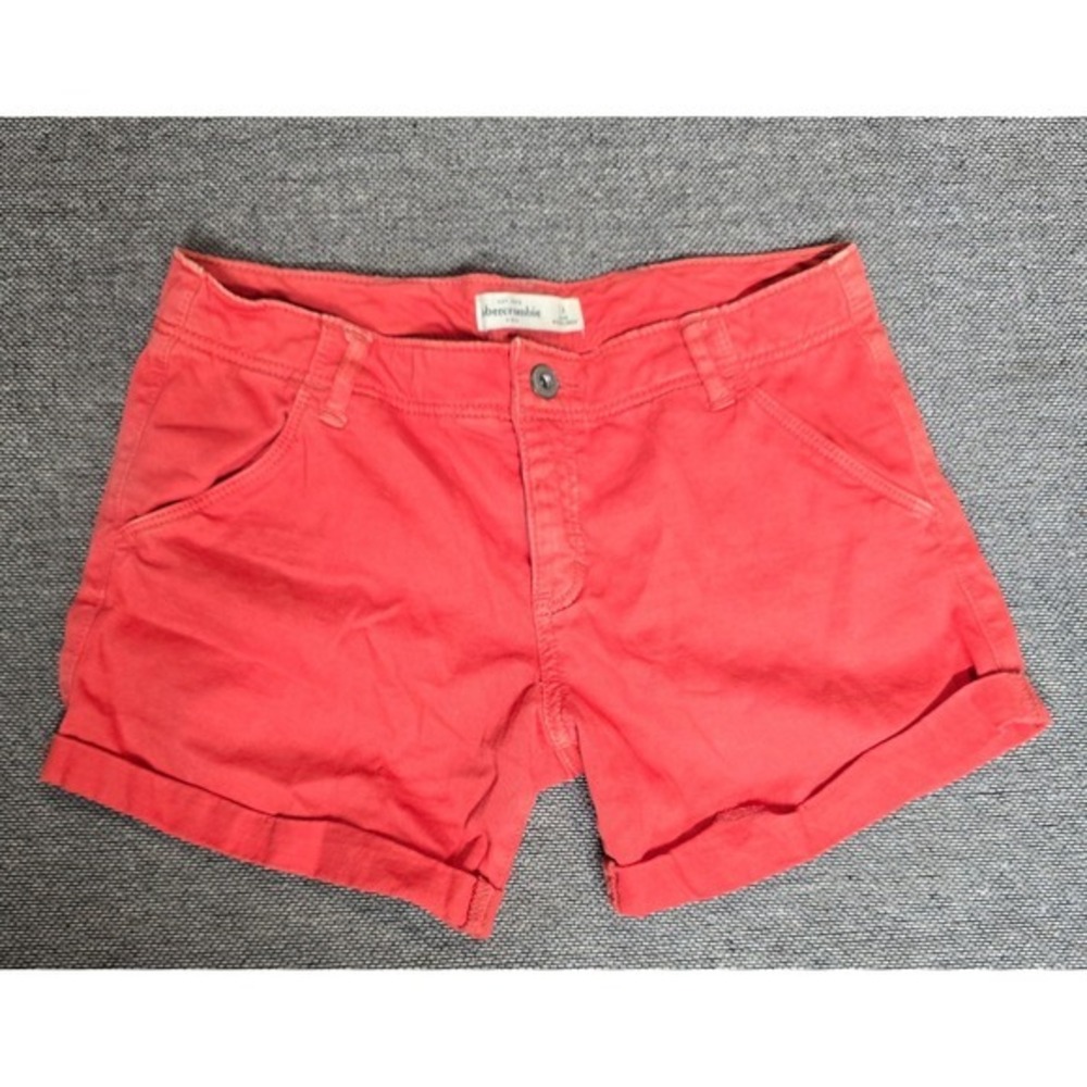Abercrombie Kids Girls Coral Red Chino Shorts‎ Size 14 Cuffed Cotton Twill